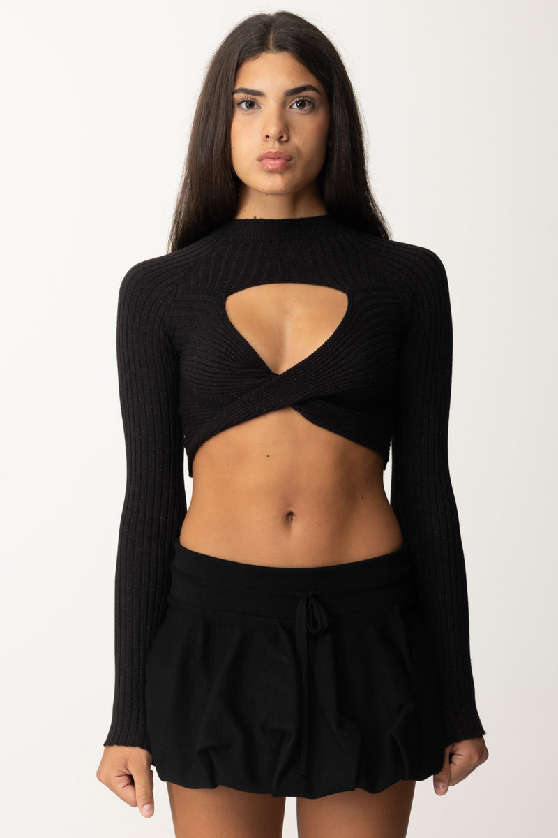 Black Braided Top with Cut-out