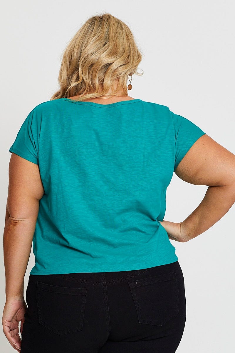 Green Crop T-shirt Crew Neck Short Sleeve Knot Semi