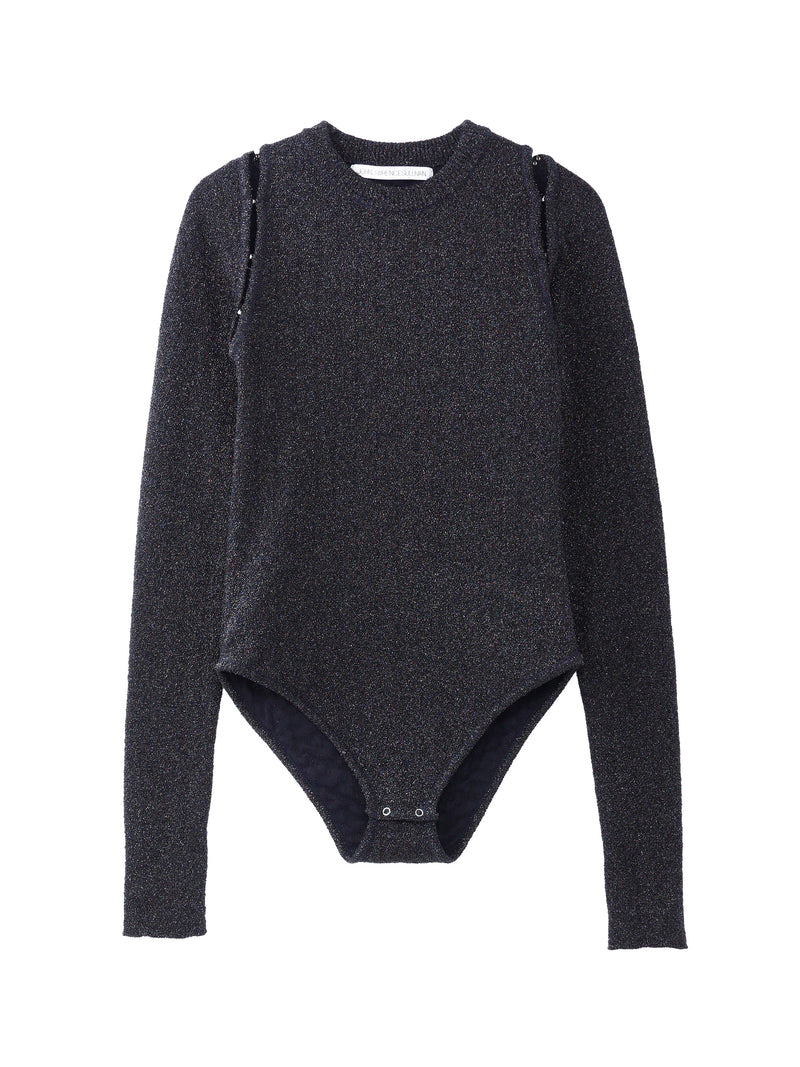 Cut Out Sleeve Body Suit Lame Knit Top