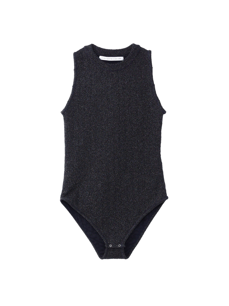 Cut Out Sleeve Body Suit Lame Knit Top
