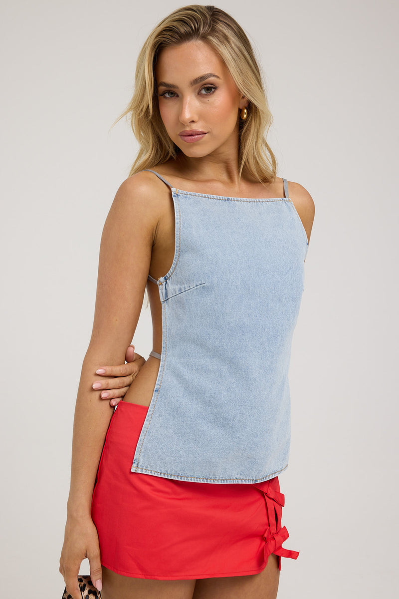 Lioness Camille Backless Top Washed Blue