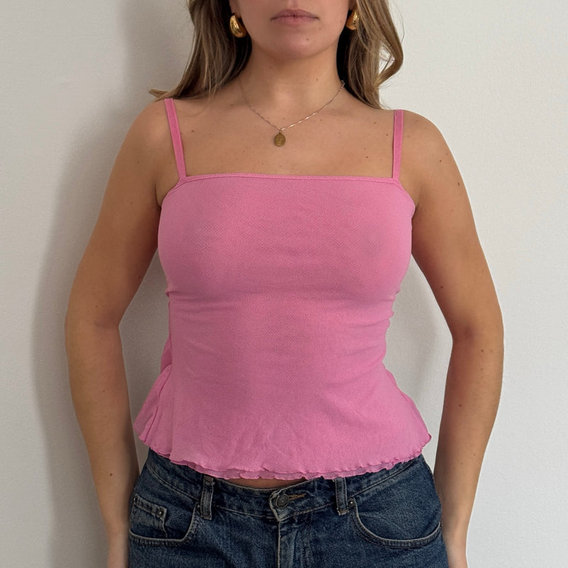 Pink backless butterfly mesh top - Size S