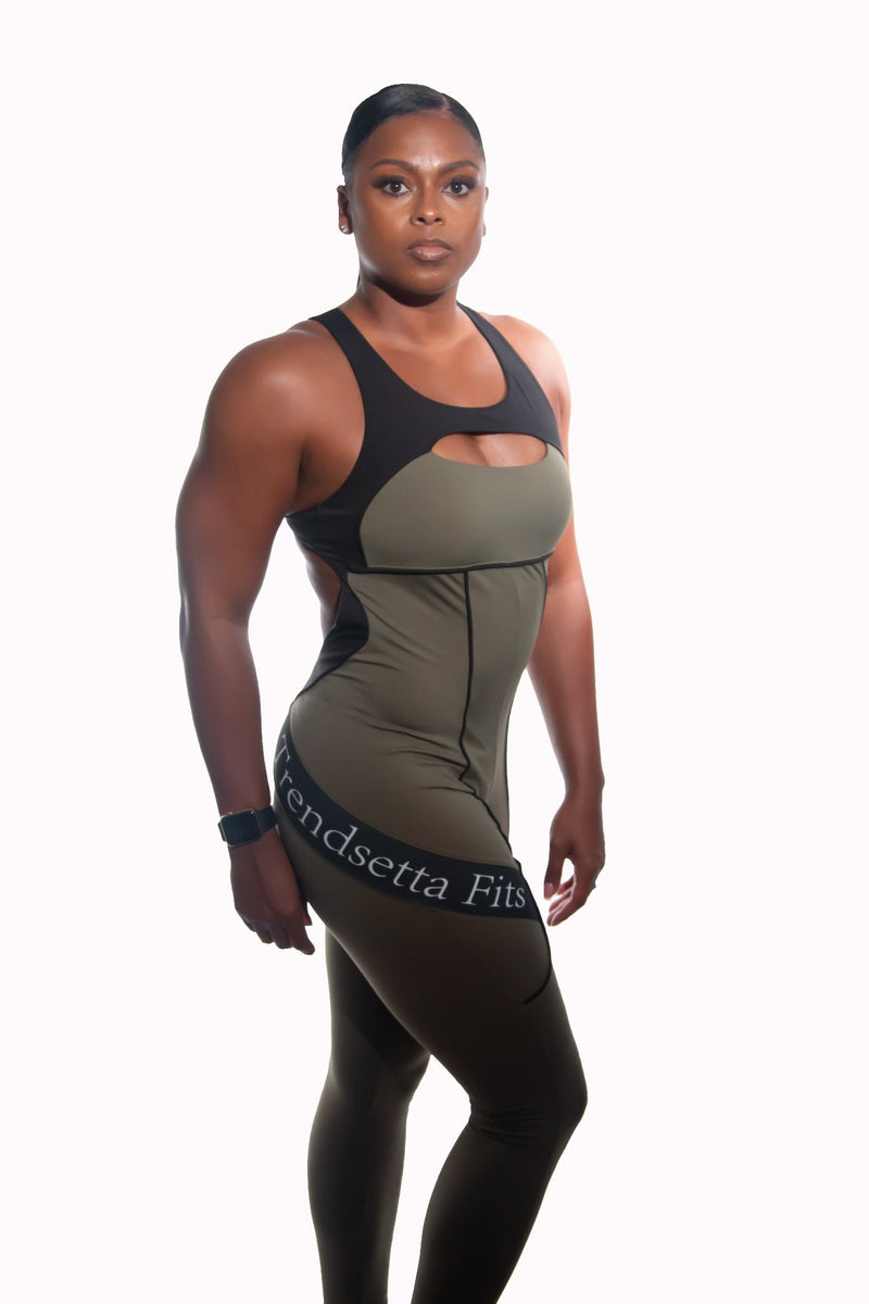Army Green Backless Bodysuit
