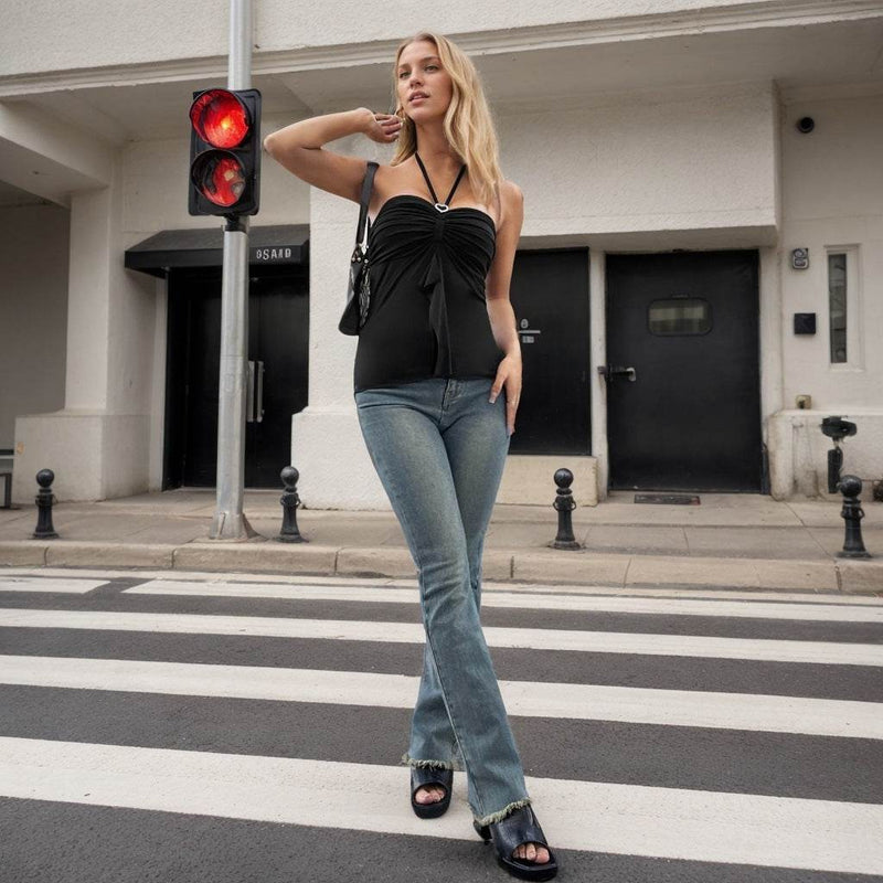 Buycenter Women's Backless Halterneck Top - Sleek Sleeveless T-shirt