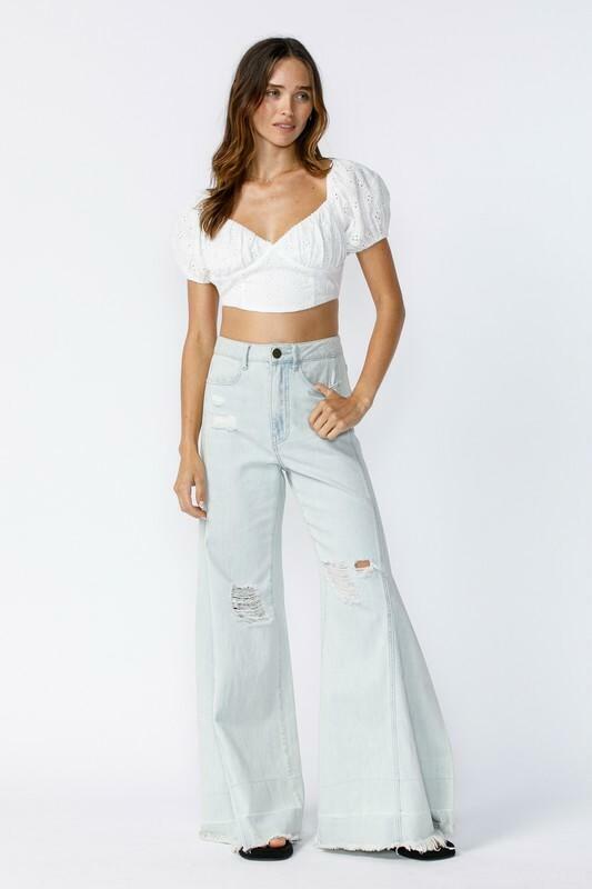 Ramona White Eyelet Backless Puff Sleeve Crop Top
