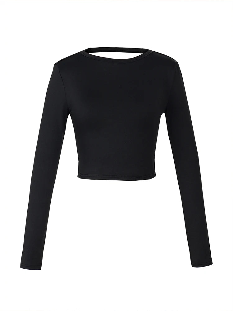 Women Open Back Top  Long Sleeve Ribbed Backless Top Shirt    Chain Backless Crop Tee  Tie Backless Crop Tee