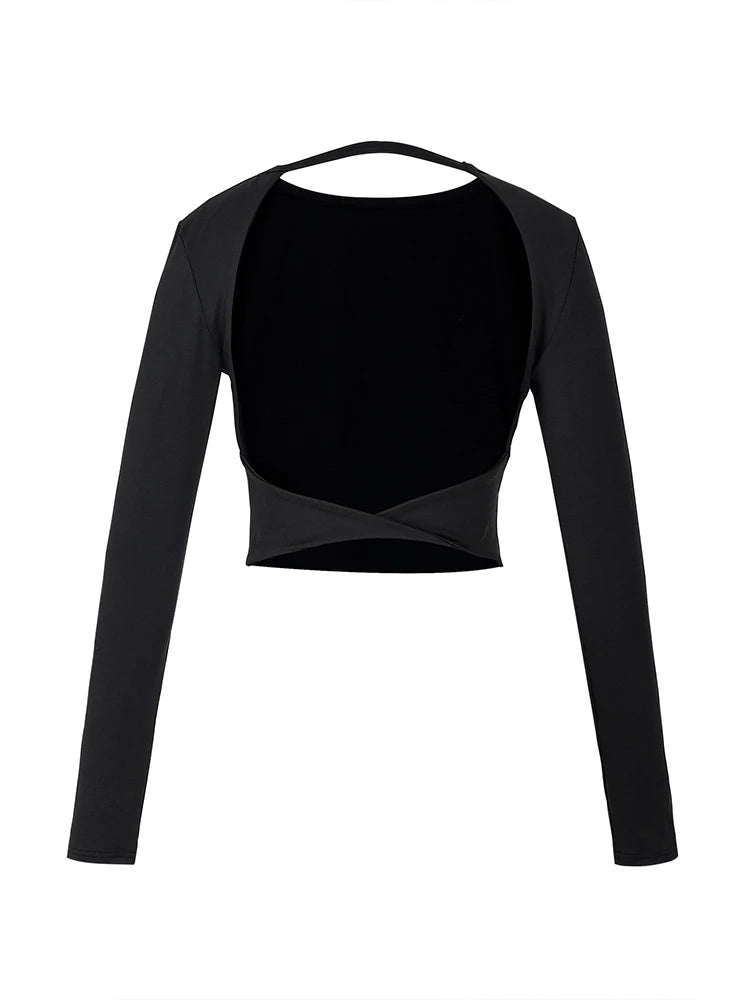 Women Open Back Top  Long Sleeve Ribbed Backless Top Shirt    Chain Backless Crop Tee  Tie Backless Crop Tee
