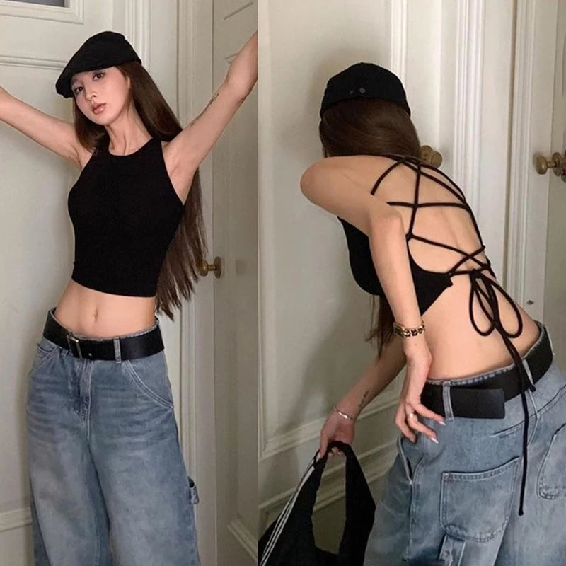 CUTENOVA Y2K Backless Crop Tank – Sexy & Cute 2000s Style