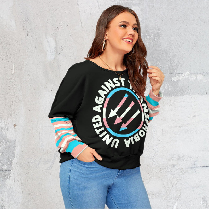 Plus Size Black Backless Sweatshirt with Bat Wing Sleeves