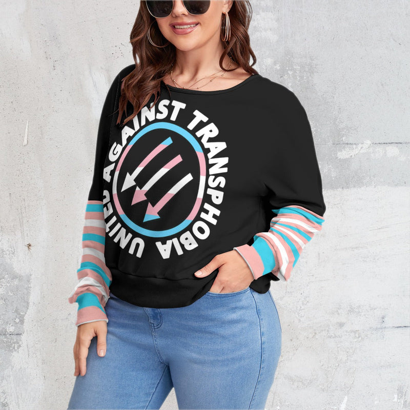 Plus Size Black Backless Sweatshirt with Bat Wing Sleeves