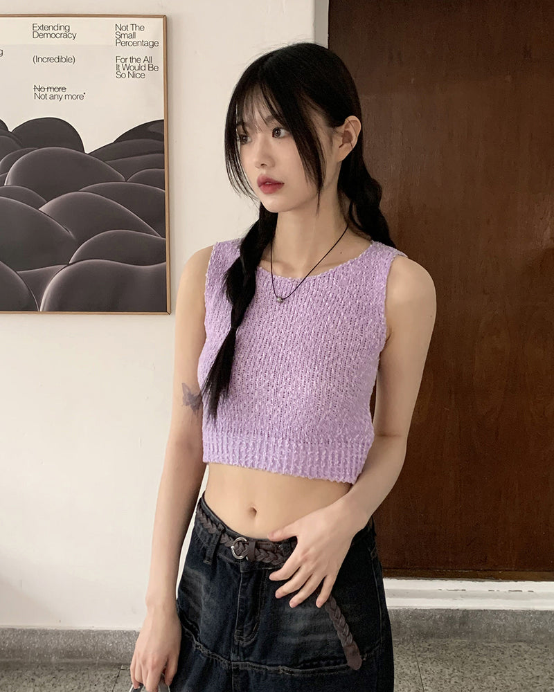 バックレススリットニットクロップドスリーブレス/Mollin Backless Slit Knitwear Cropped Sleeveless