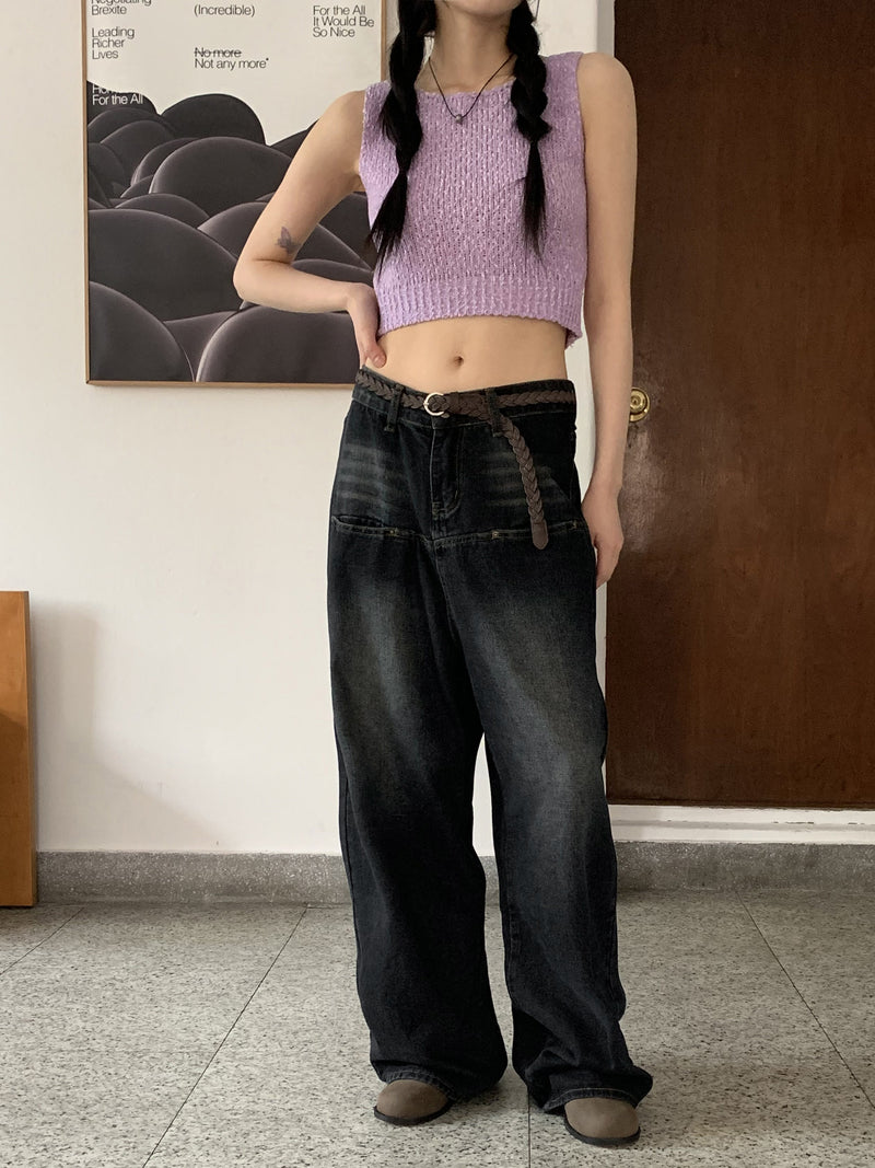 バックレススリットニットクロップドスリーブレス/Mollin Backless Slit Knitwear Cropped Sleeveless