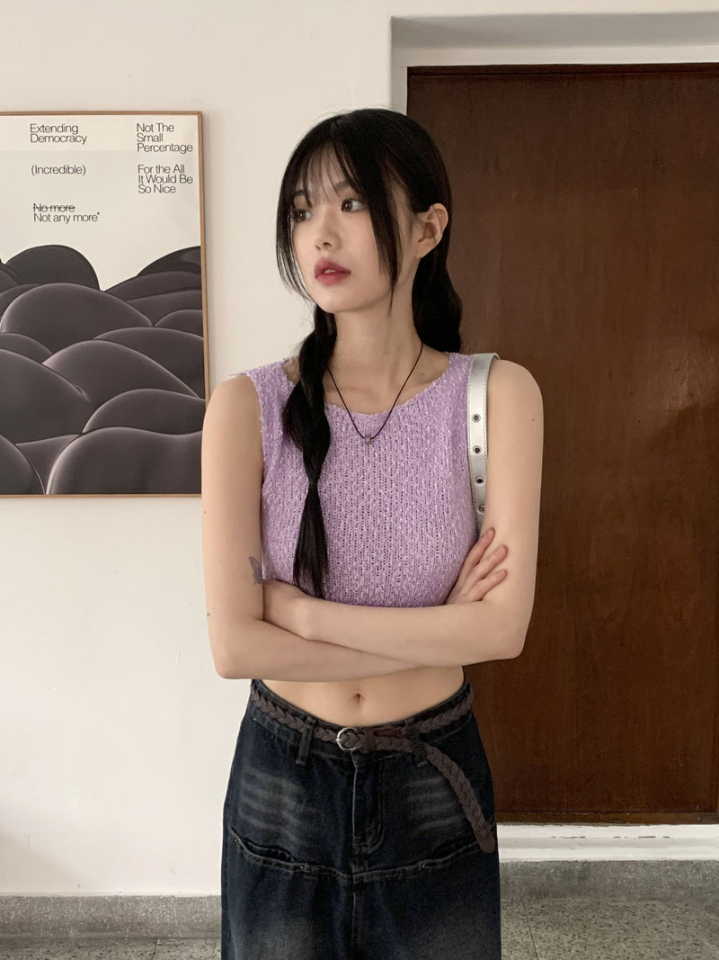 バックレススリットニットクロップドスリーブレス/Mollin Backless Slit Knitwear Cropped Sleeveless