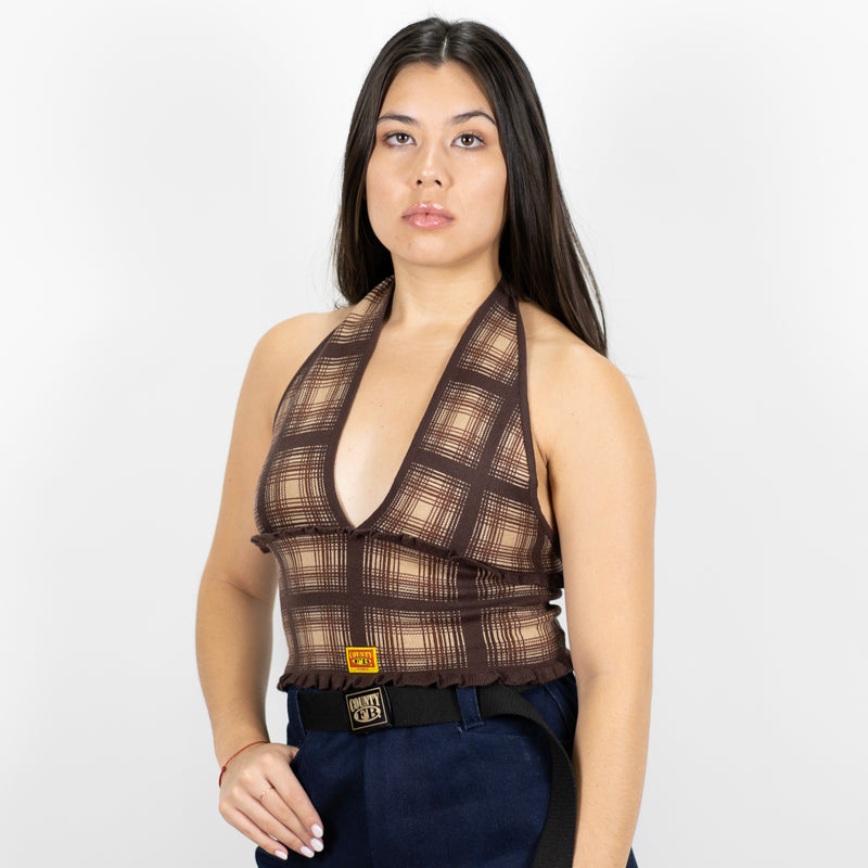 FB County Flannel Backless Halter Top