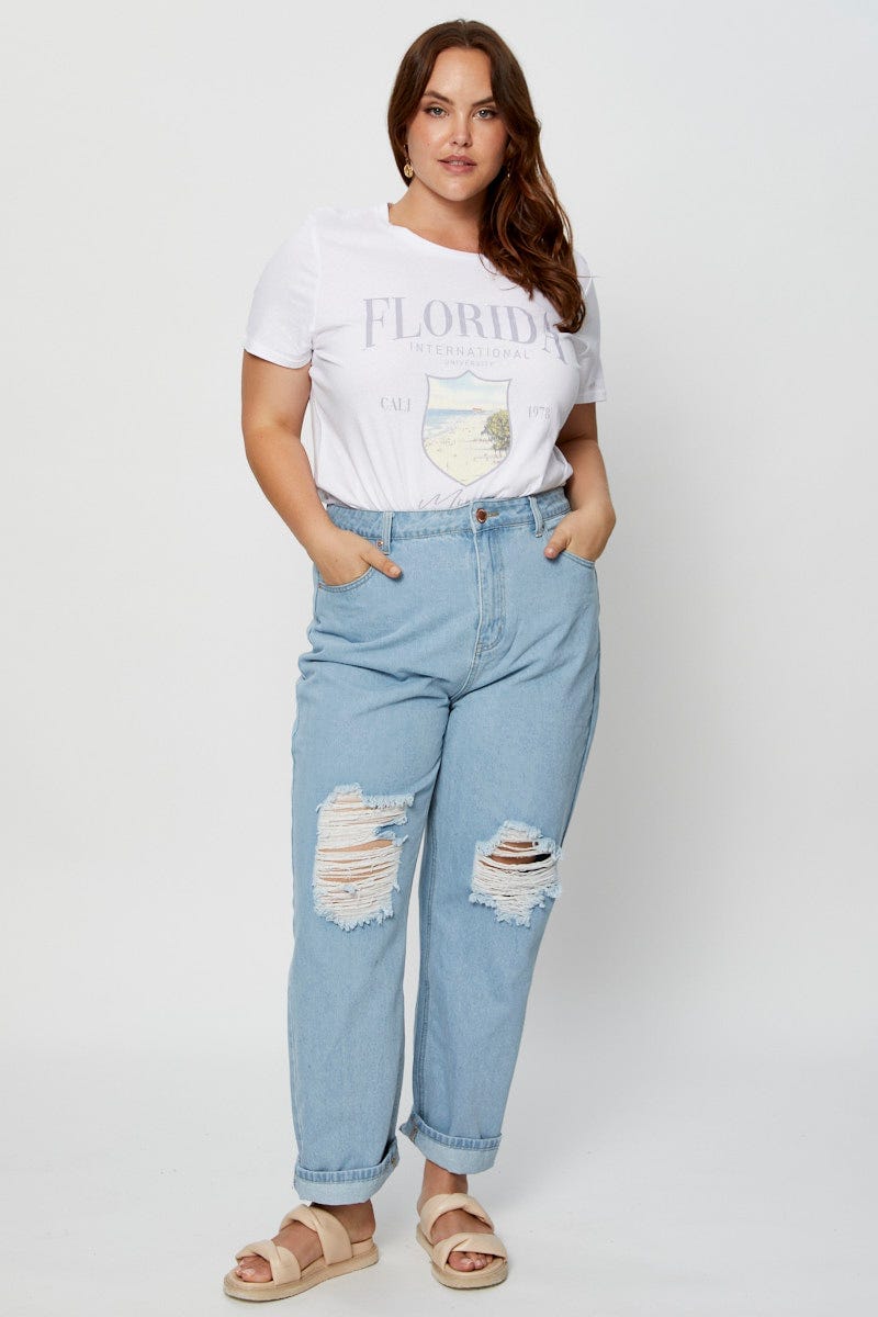 White Graphic T-shirt Crew Neck Short Sleeve