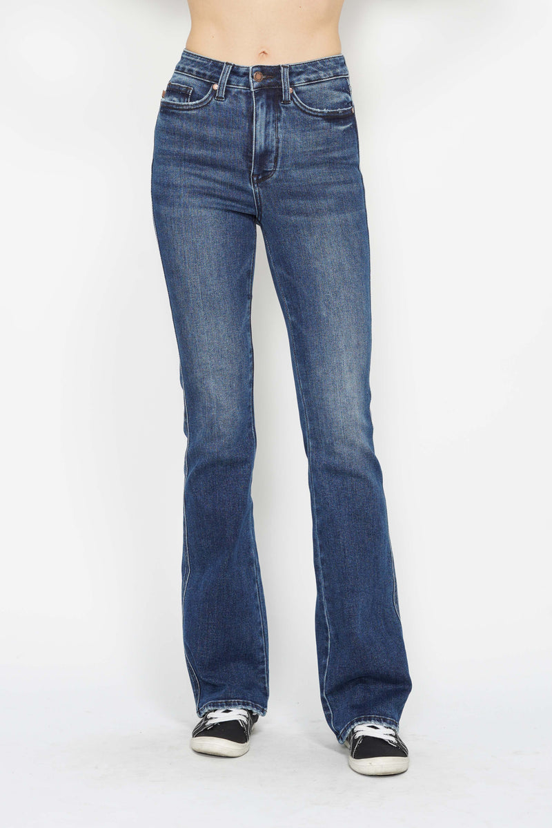 Judy Blue High Waist Tummy Control Back Pocket Embroidery Bootcut Denim Jeans 88786 - 3 Inseam Options: Short, Regular, Long