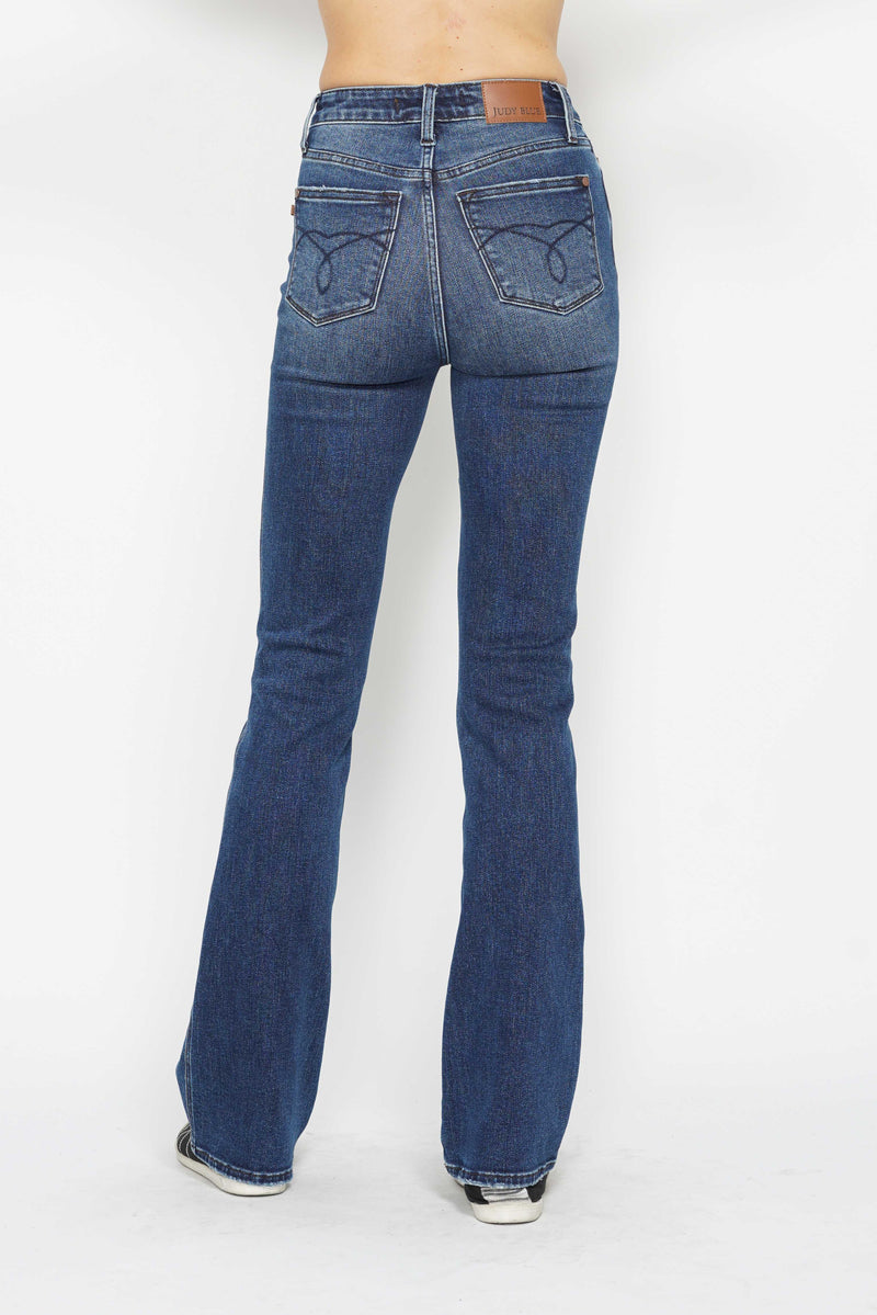 Judy Blue High Waist Tummy Control Back Pocket Embroidery Bootcut Denim Jeans 88786 - 3 Inseam Options: Short, Regular, Long