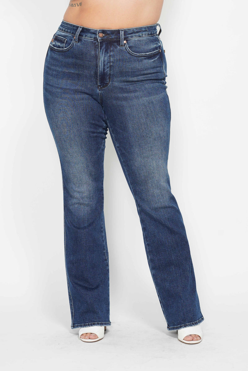 Judy Blue High Waist Tummy Control Back Pocket Embroidery Bootcut Denim Jeans 88786 - 3 Inseam Options: Short, Regular, Long