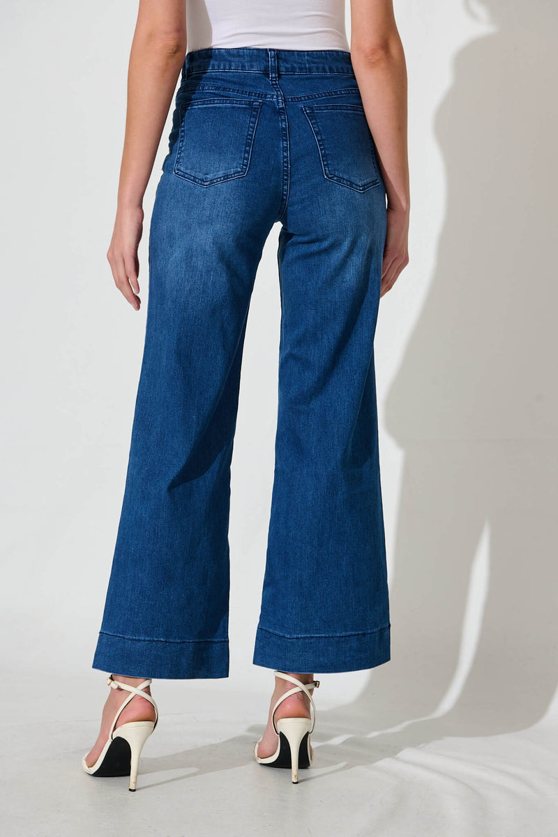 Juan High Rise Wide Leg Jean In Dark Blue Denim