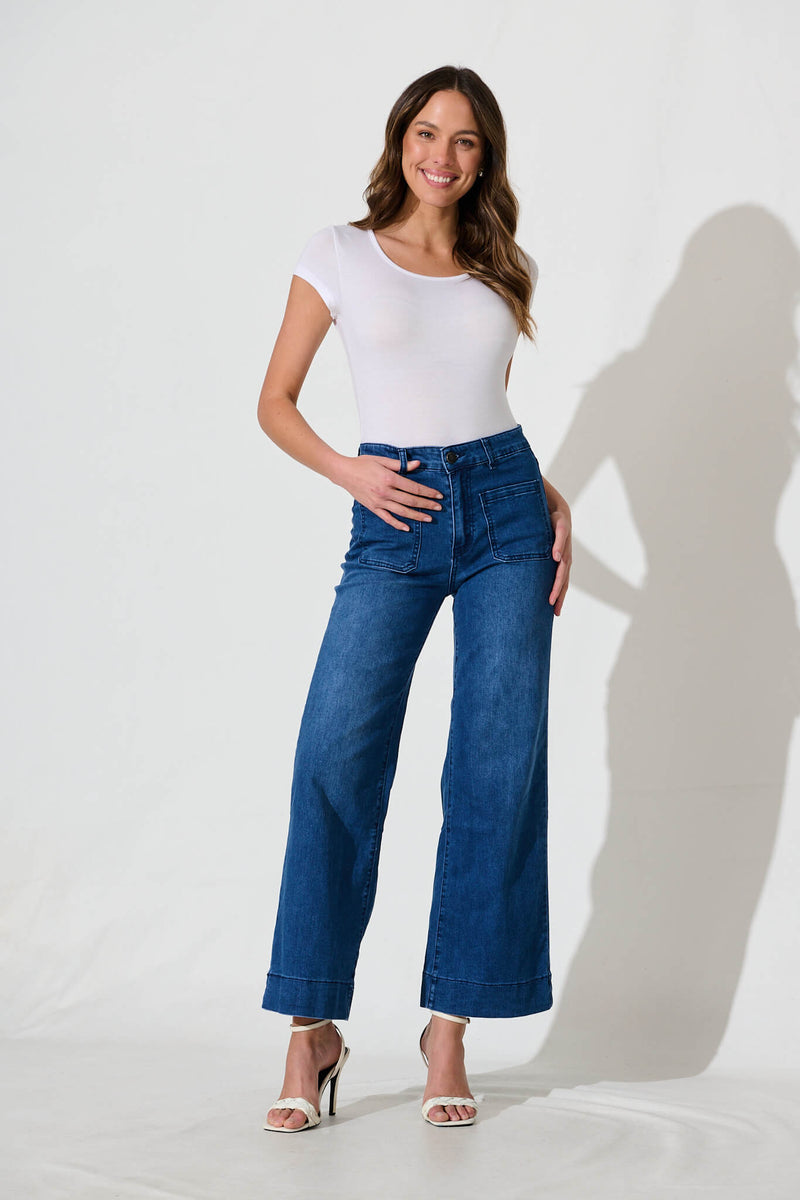 Juan High Rise Wide Leg Jean In Dark Blue Denim
