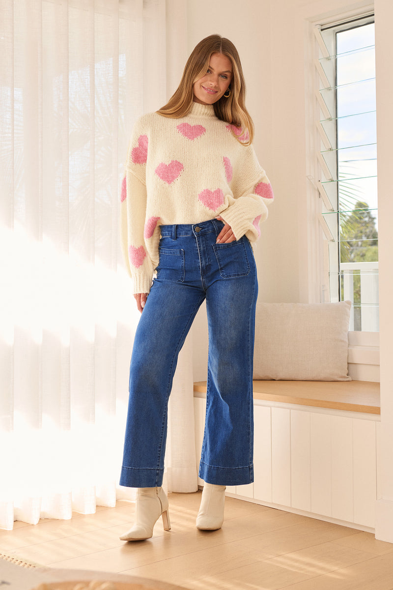 Juan High Rise Wide Leg Jean In Dark Blue Denim