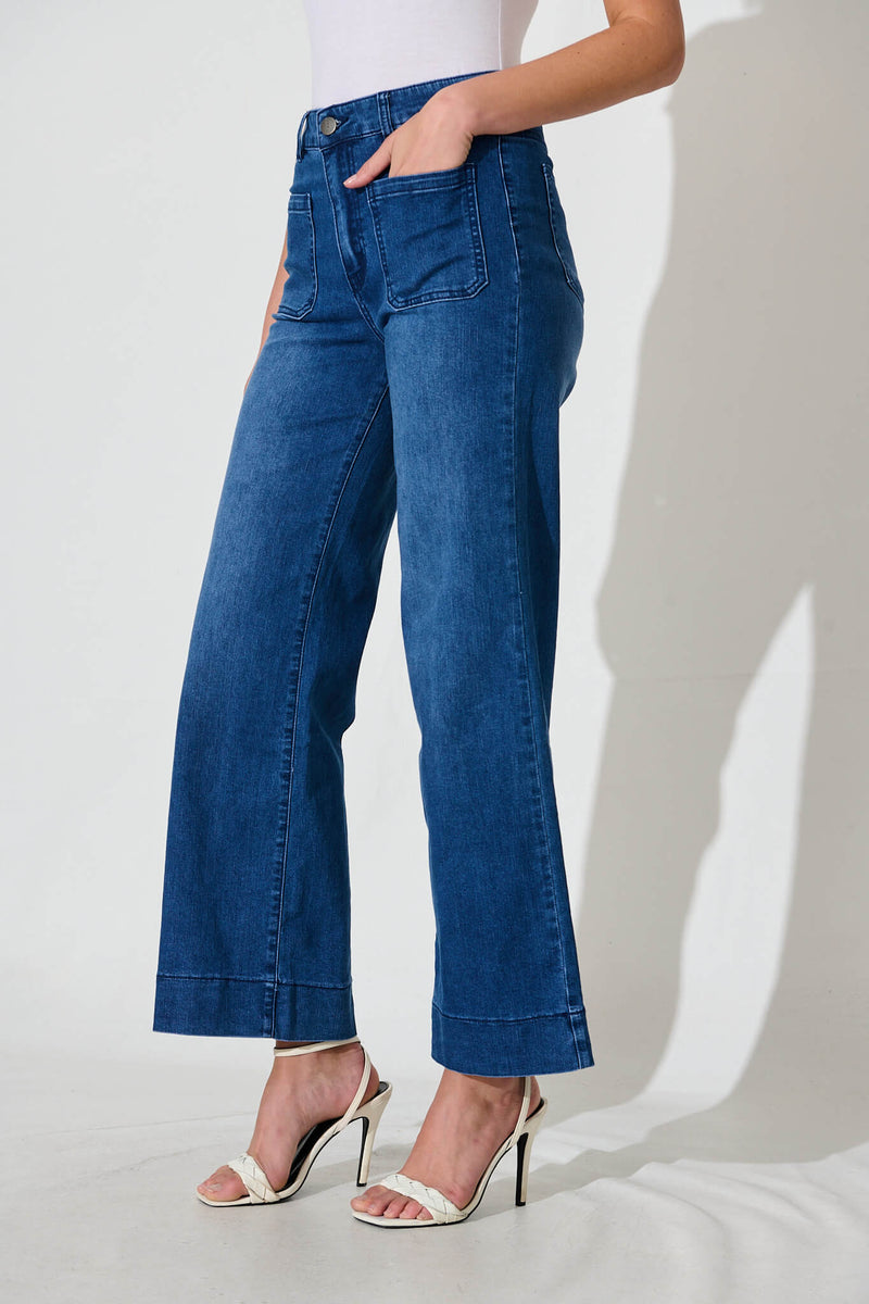 Juan High Rise Wide Leg Jean In Dark Blue Denim
