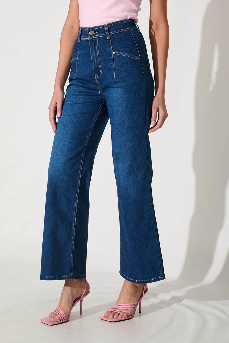 Margaret High Rise Wide Leg Jean In Dark Blue Denim