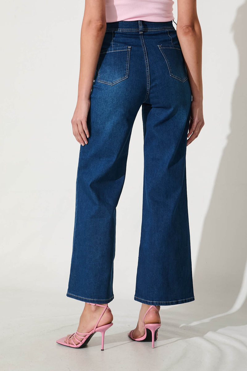 Margaret High Rise Wide Leg Jean In Dark Blue Denim