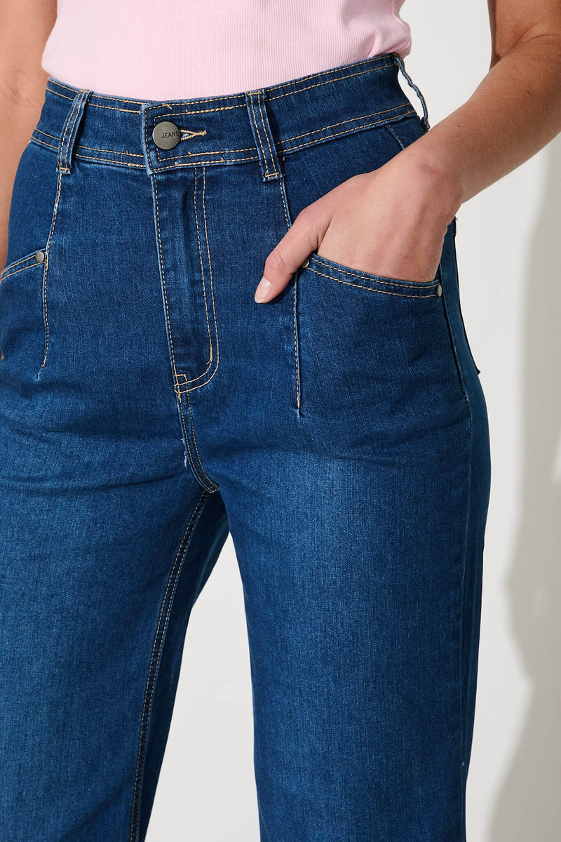 Margaret High Rise Wide Leg Jean In Dark Blue Denim