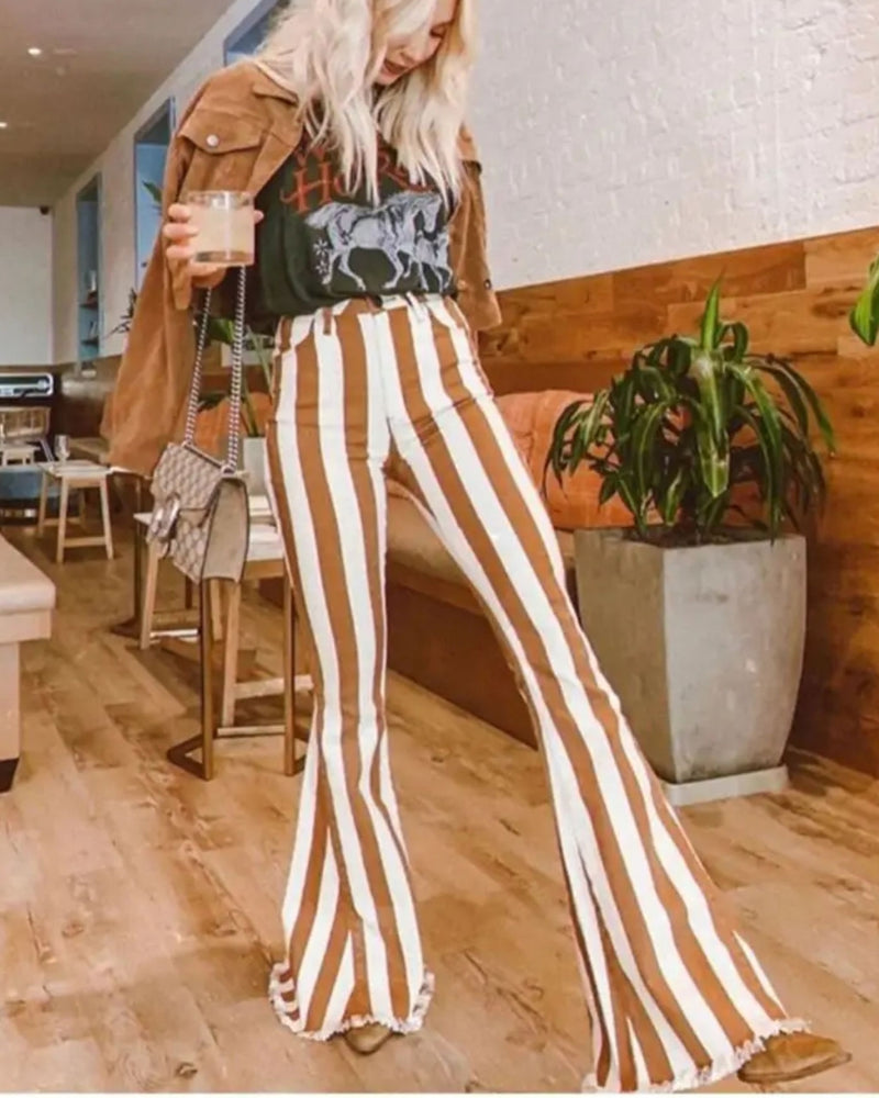 Austin Striped Denim Flared Jeans