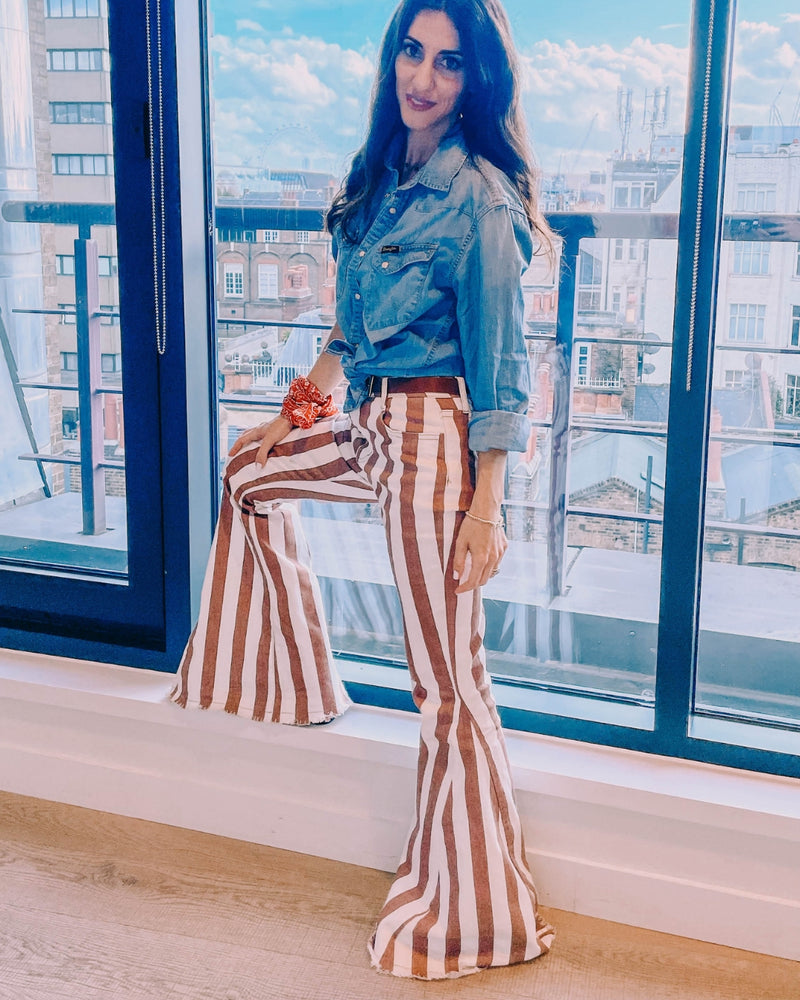 Austin Striped Denim Flared Jeans