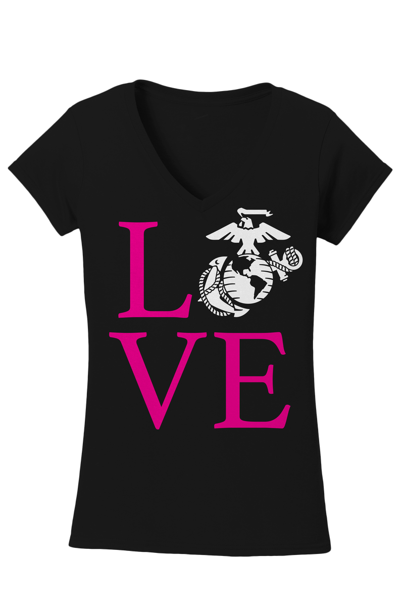 EGA Love Ladies USMC V-Neck Tee-Black