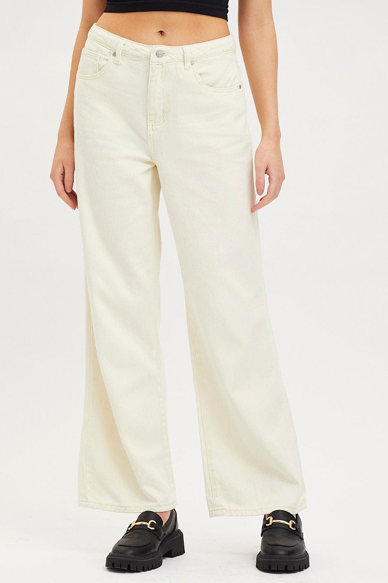 White Wide Leg Denim Jeans High Rise