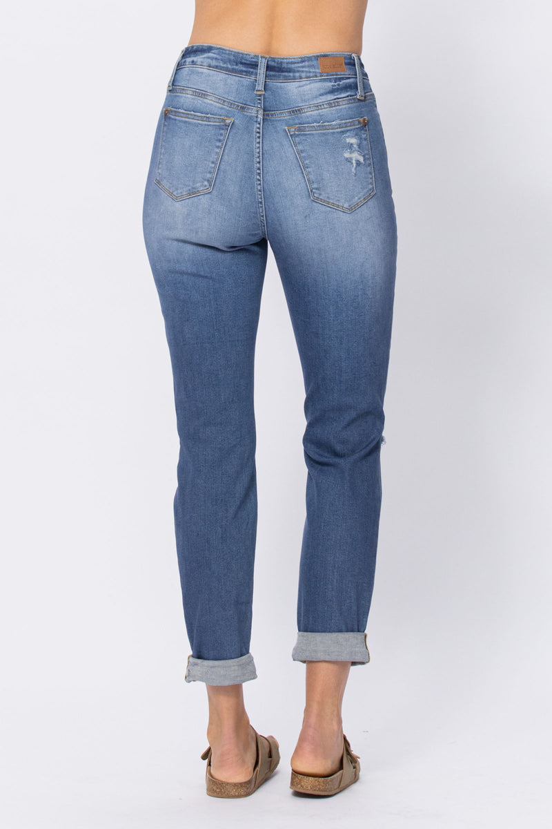 Judy Blue High Waist Destroy Cuffed Boyfriend Denim Jeans 88404