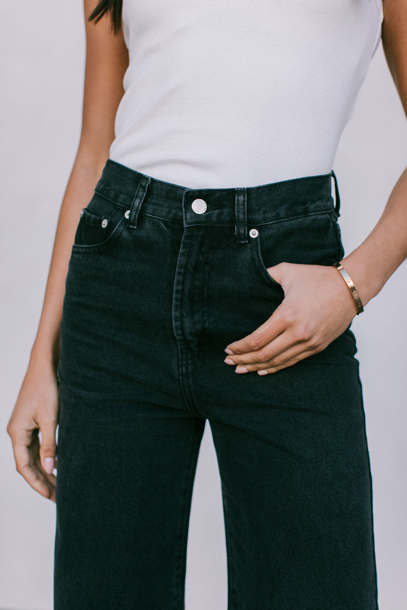 Carissa Wide Leg Jeans - Washed Black