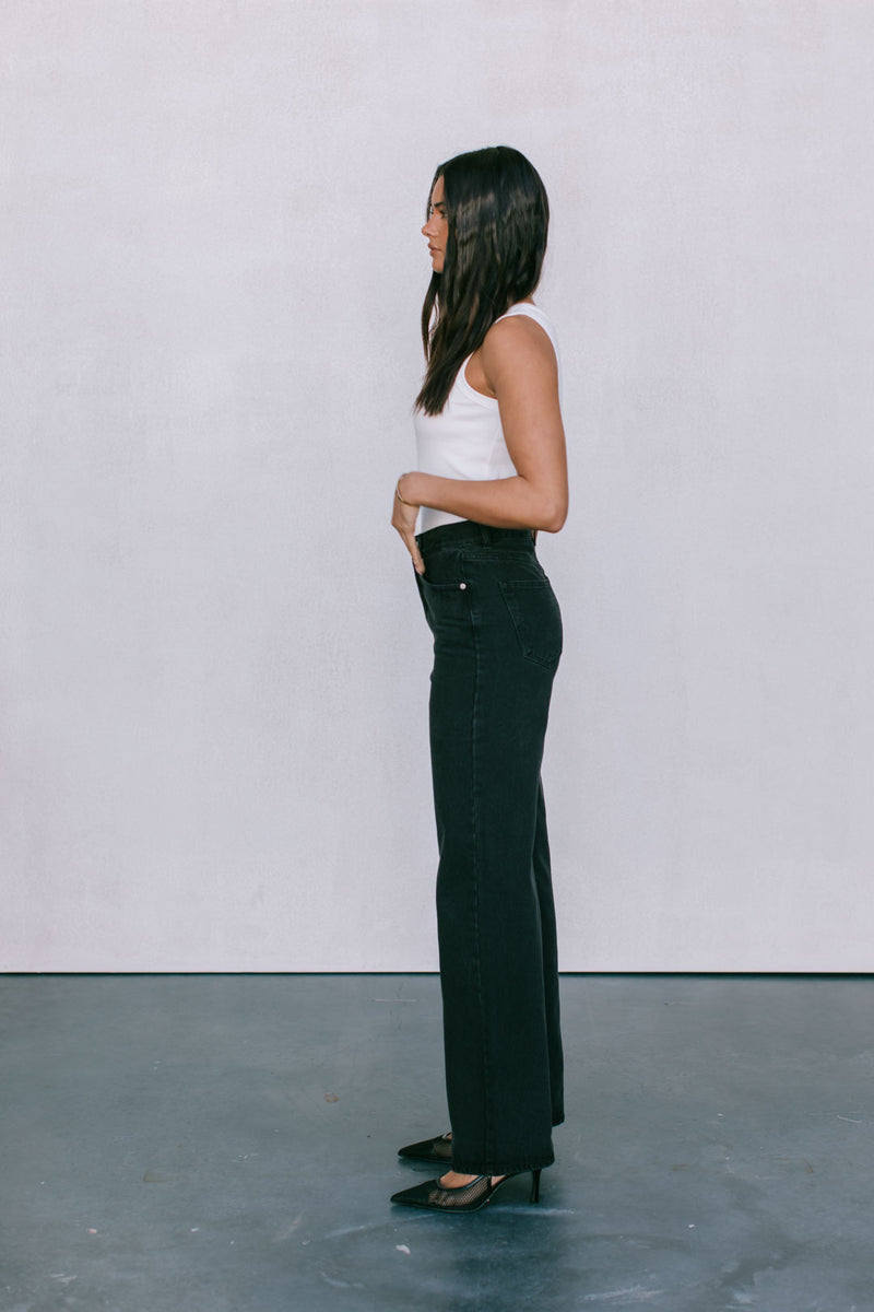 Carissa Wide Leg Jeans - Washed Black
