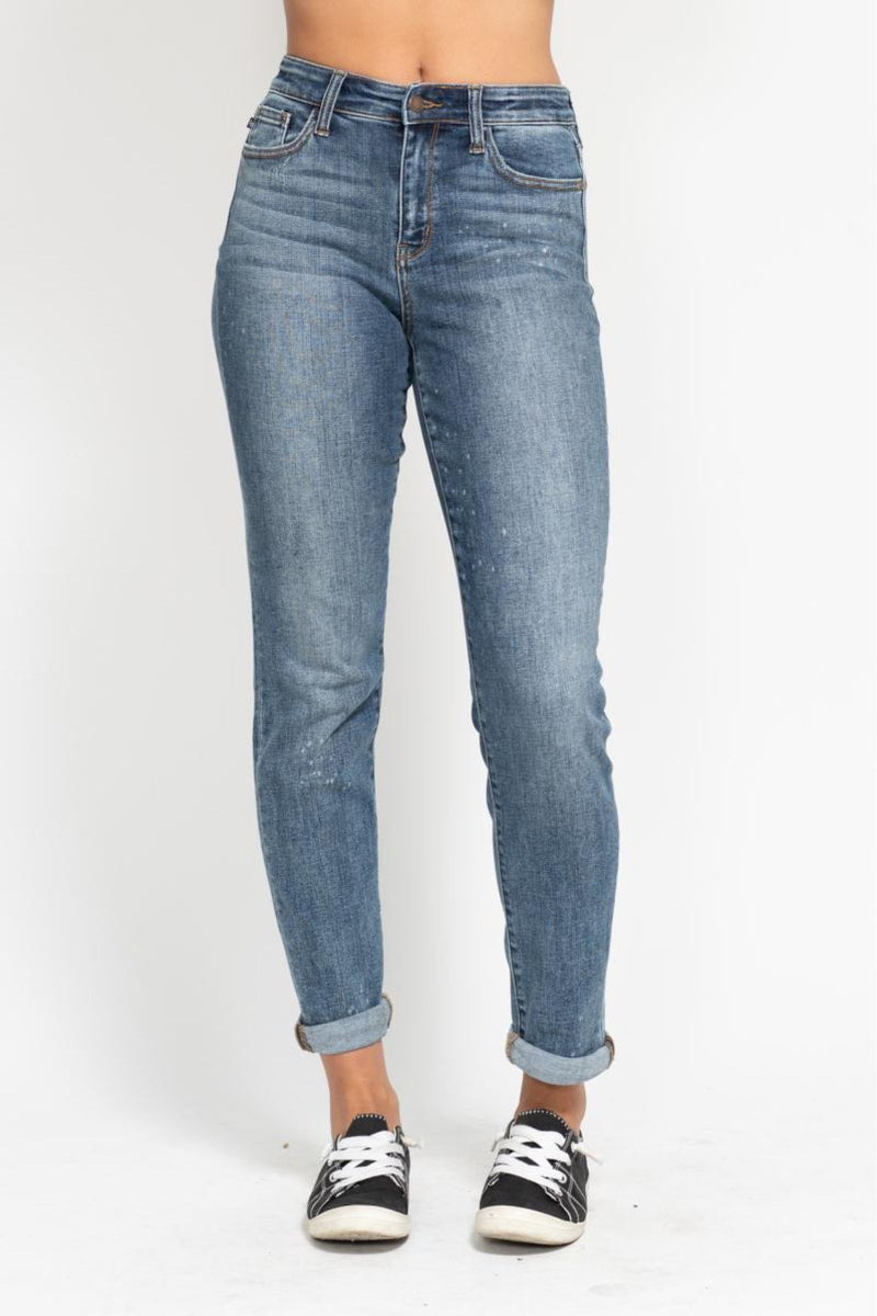 Judy Blue High Waist Bleach Splash Boyfriend Denim Jeans 82346