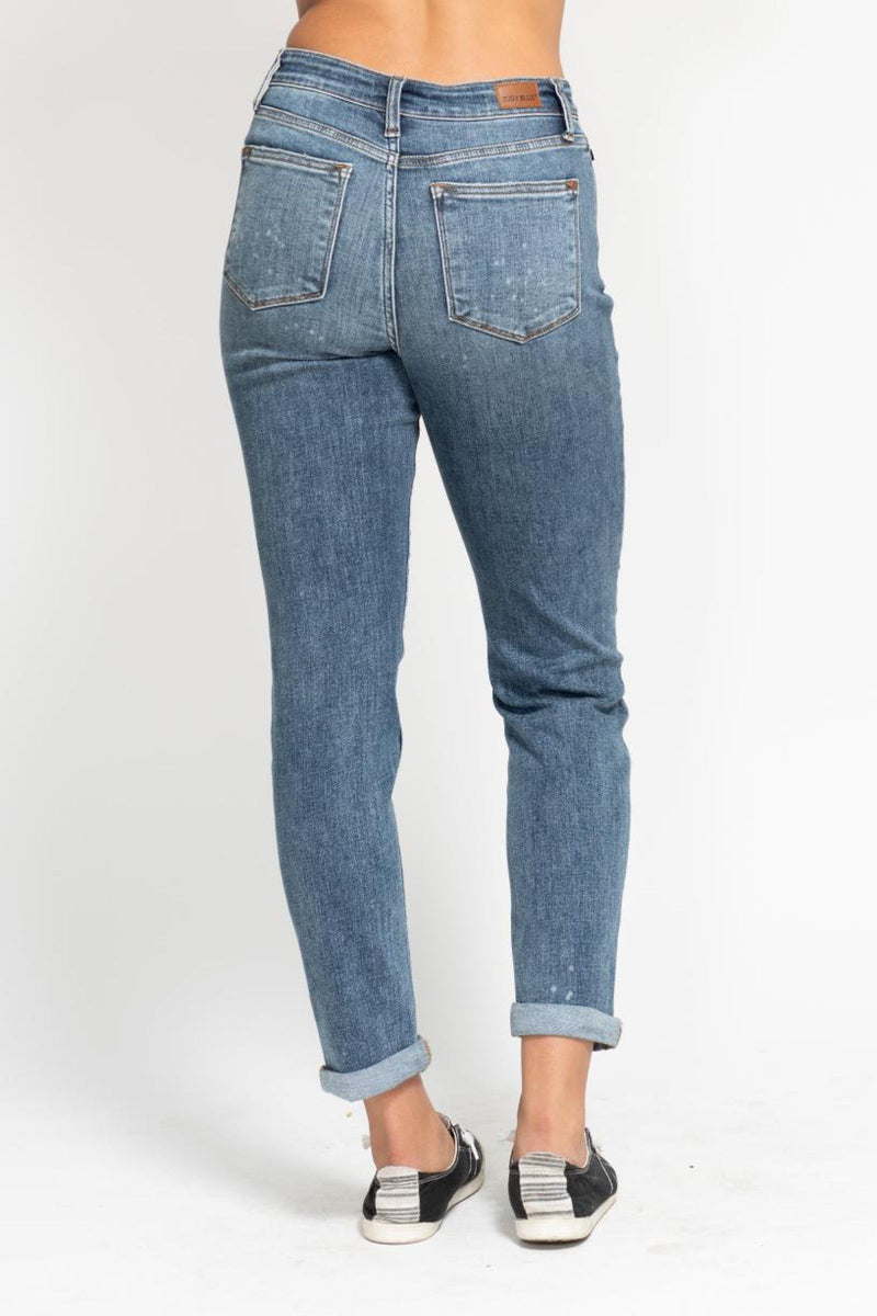 Judy Blue High Waist Bleach Splash Boyfriend Denim Jeans 82346