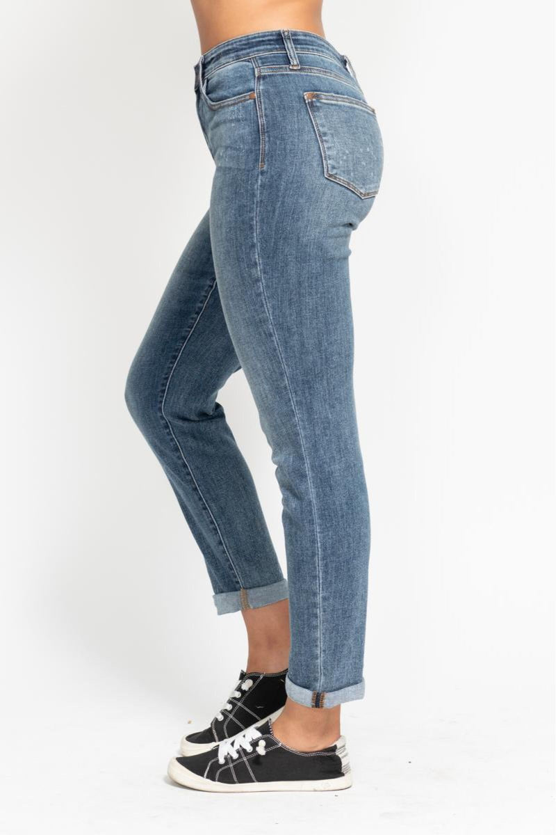 Judy Blue High Waist Bleach Splash Boyfriend Denim Jeans 82346