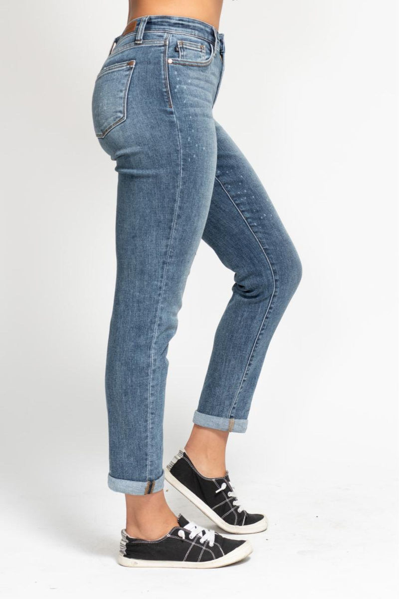 Judy Blue High Waist Bleach Splash Boyfriend Denim Jeans 82346