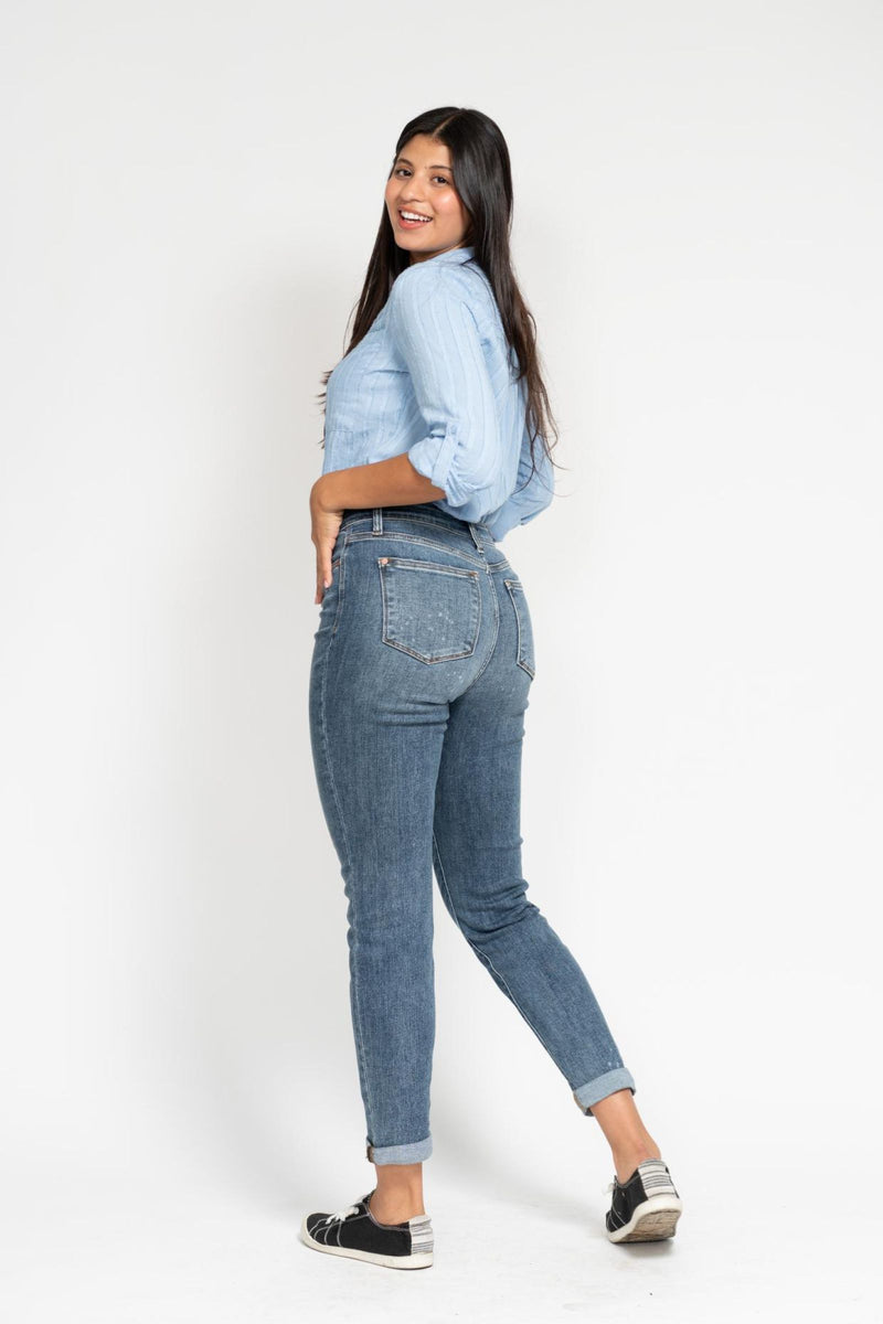 Judy Blue High Waist Bleach Splash Boyfriend Denim Jeans 82346