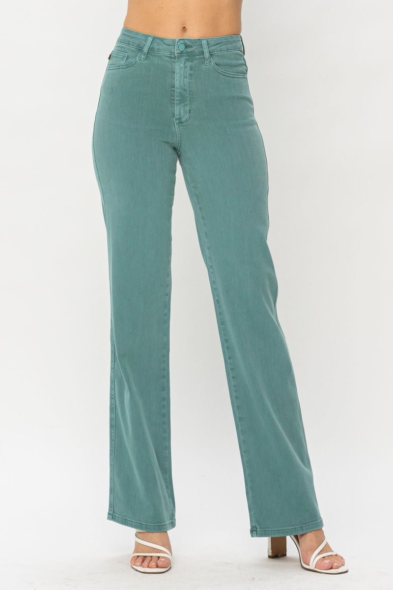Judy Blue High Waist Sea Green Garment Dyed 90s Straight Denim Jeans 88621