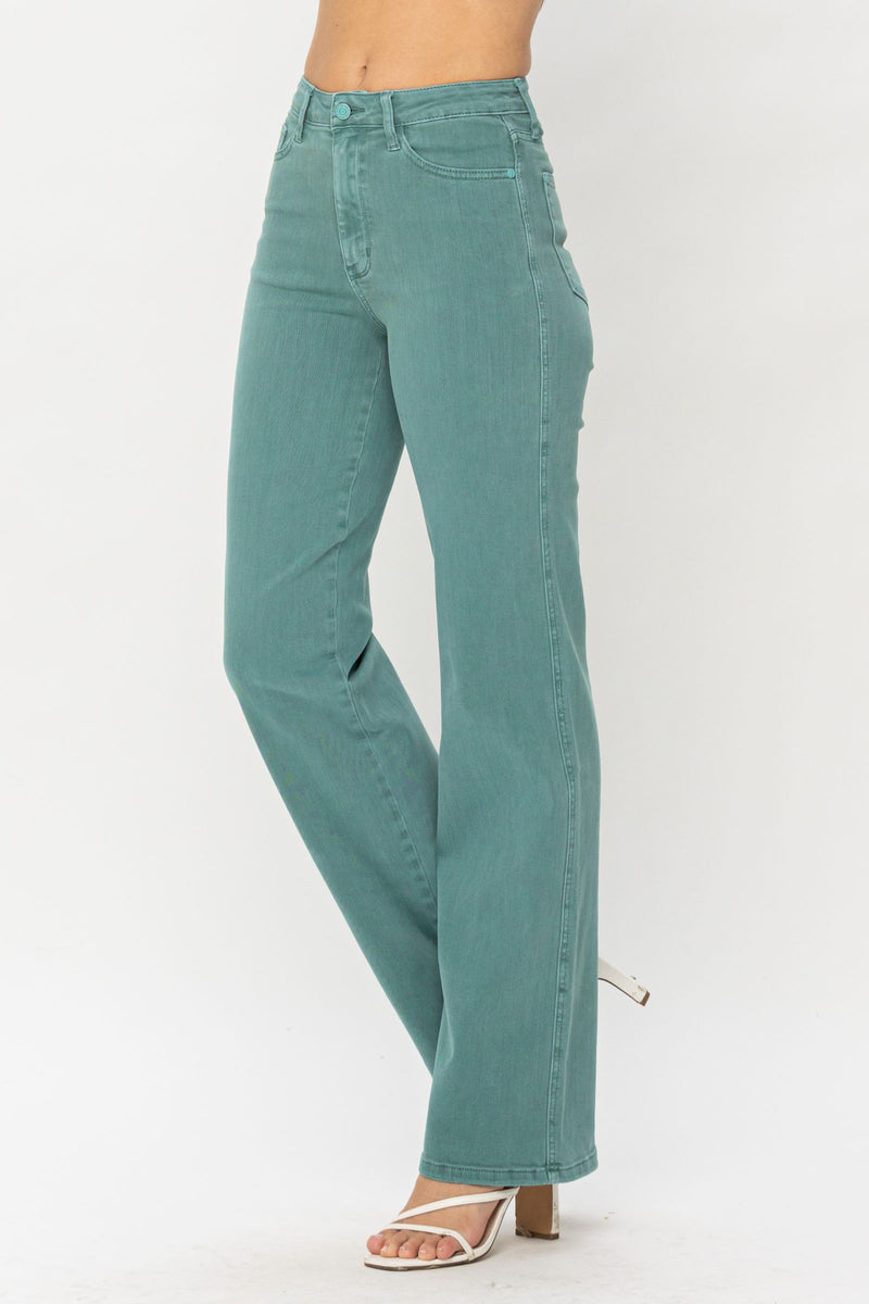 Judy Blue High Waist Sea Green Garment Dyed 90s Straight Denim Jeans 88621