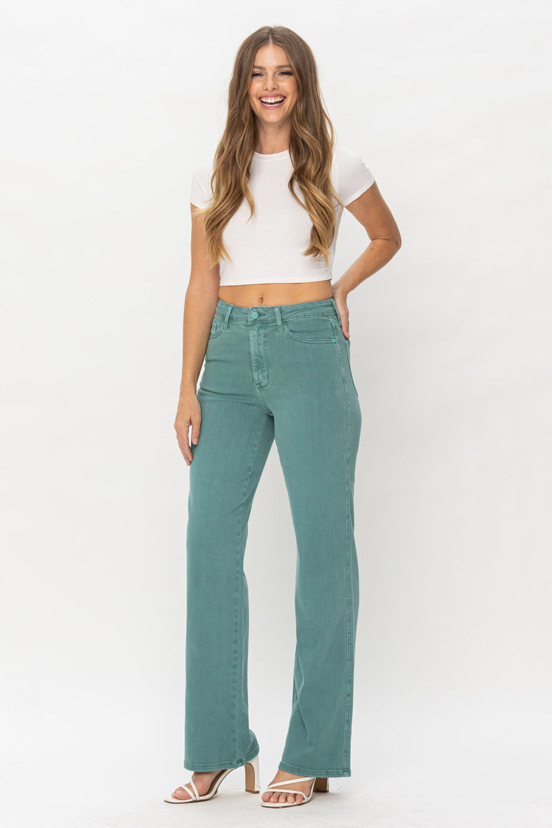 Judy Blue High Waist Sea Green Garment Dyed 90s Straight Denim Jeans 88621