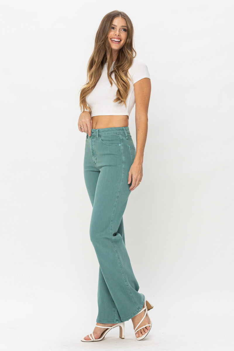 Judy Blue High Waist Sea Green Garment Dyed 90s Straight Denim Jeans 88621