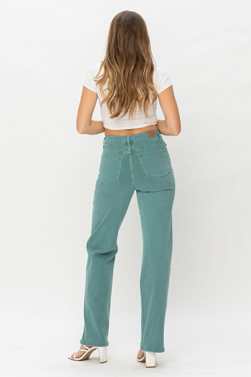 Judy Blue High Waist Sea Green Garment Dyed 90s Straight Denim Jeans 88621