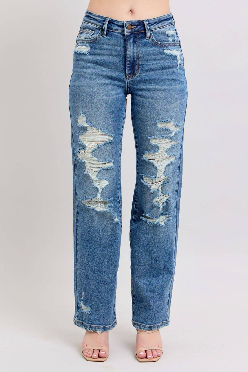 Judy Blue High Waist Destroy Straight Denim Jeans 88447