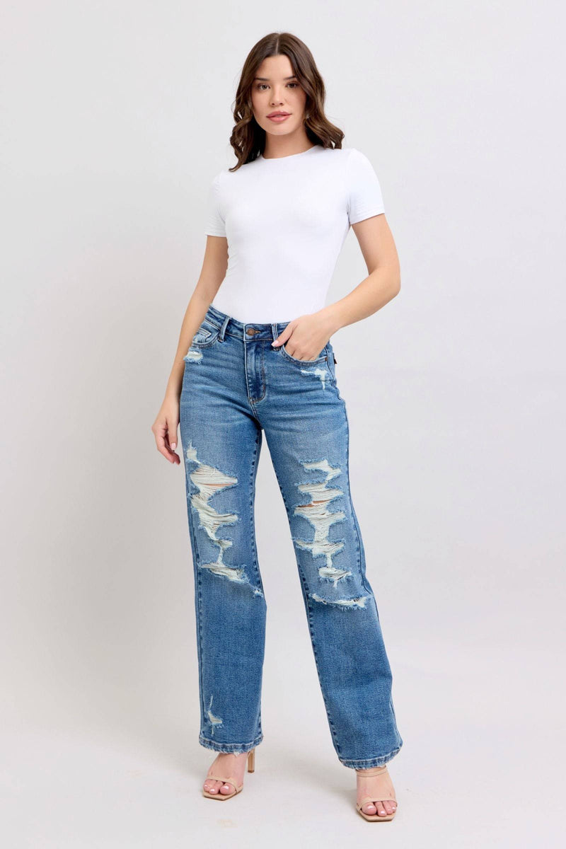 Judy Blue High Waist Destroy Straight Denim Jeans 88447