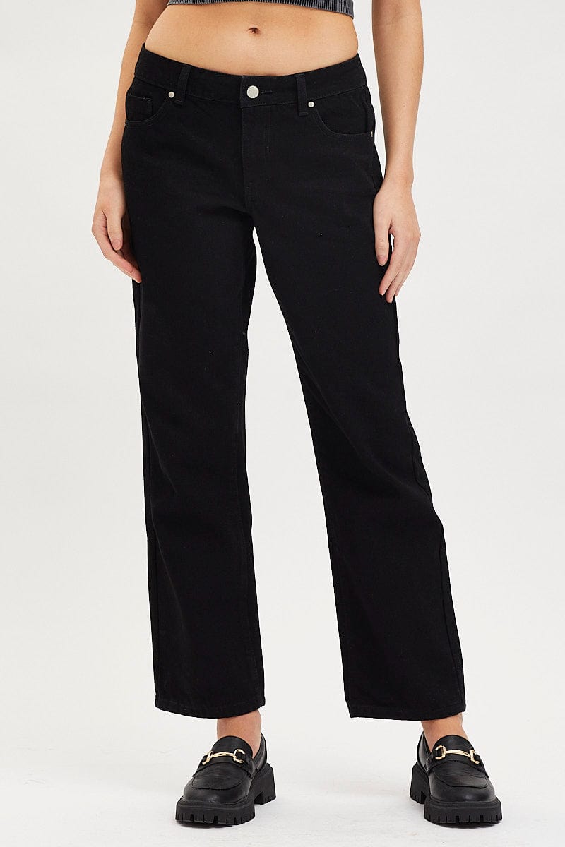 Black Straight Denim Jeans High Rise