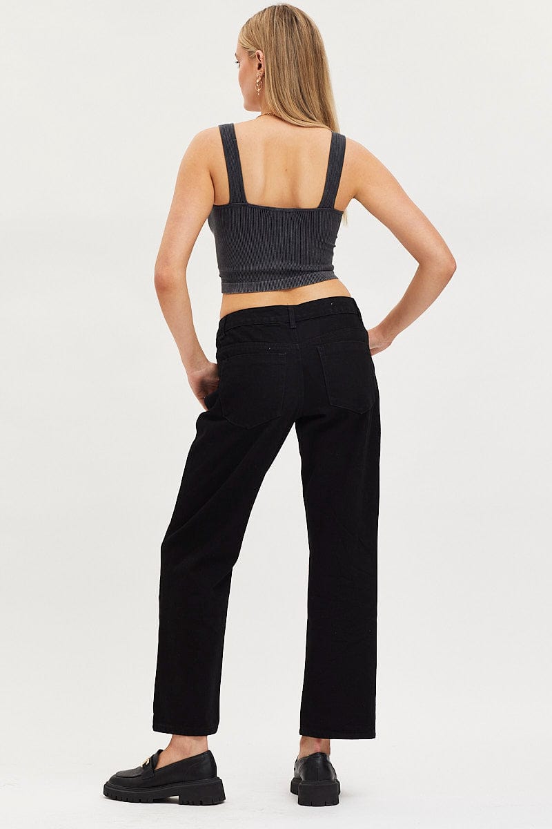 Black Straight Denim Jeans High Rise
